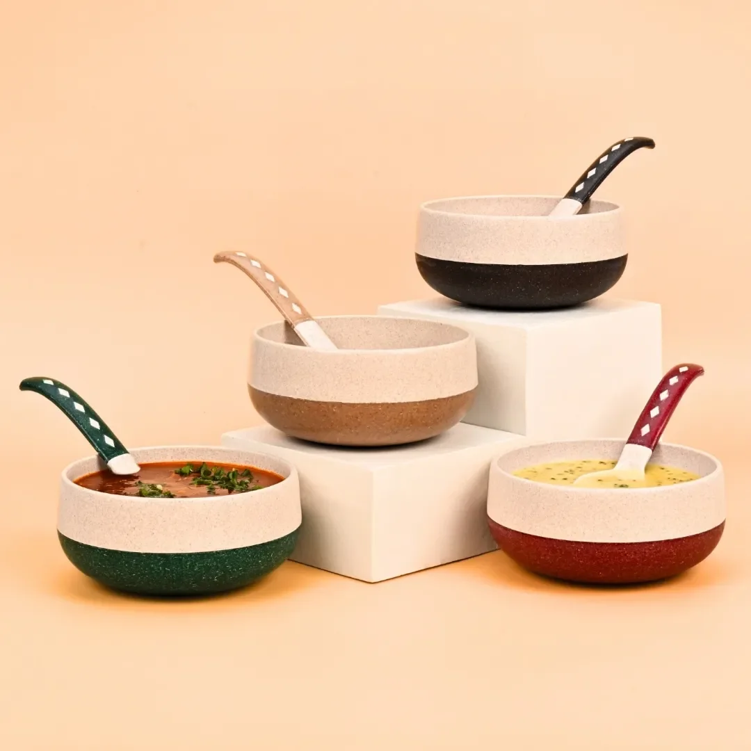 Brew Husk Soup Bowl Duo – Earthy Elegance with Matching Spoons